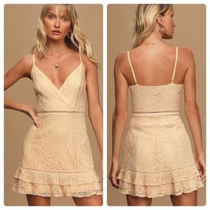 Lulu’s Beige Lace Ruffled Mini Dress